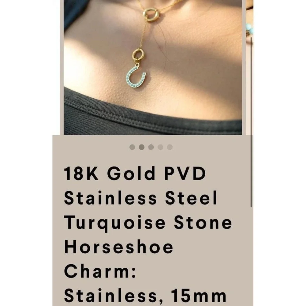 18K‎ Gold PVD Stainless Steel Turquoise Stone Horseshoe Charm 15mm NEW